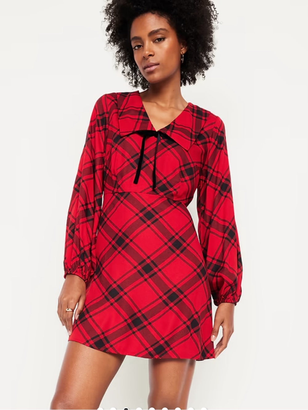 NWT Old Navy Fit & Flare Red Plaid Long-Sleeve Crepe Mini Dress Size Medium